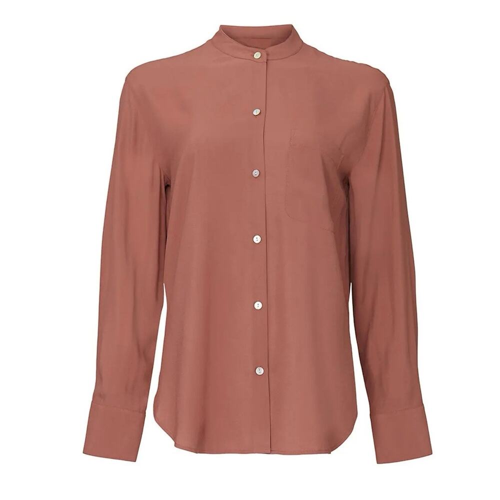 Vince Relaxed Band Collar Long Sleeve Button Front Blouse Coastal Pink